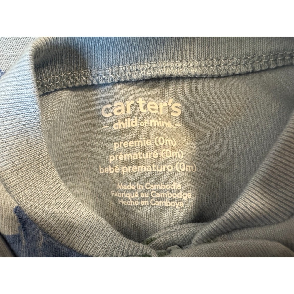 New Carters Baby Sleeper Boy Preemie Dinosaur 2 Way Zip Outfit Romper Dino Feet - Picture 12 of 13